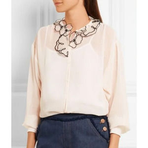 See By Chloe Georgette Organza Applique Floral Neck Blouse Size 38 Medium
